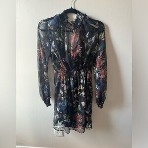 H&M floral long sleeve mock neck dress with lining